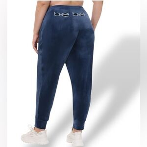 Bebe Velour Joggers L Navy Rhinestone Logo Sweatpants Y2K Lounge Pants Juicy